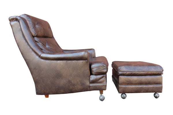 edgebrookhouse - Vintage 1970s Americana Flexsteel Leather Lounge Chair and Ottoman