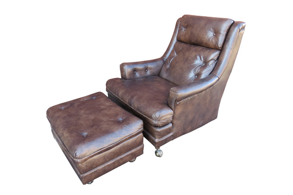 edgebrookhouse - Vintage 1970s Americana Flexsteel Leather Lounge Chair and Ottoman