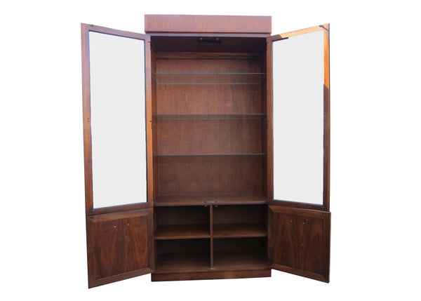 edgebrookhouse - Vintage 1970s Americana Thomasville Tall Walnut and Glass Case Cabinets - a Pair