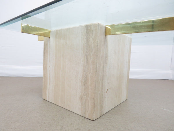 edgebrookhouse - Vintage 1970s Artedi Travertine and Brass Coffee Table With Glass Top Made in Italy
