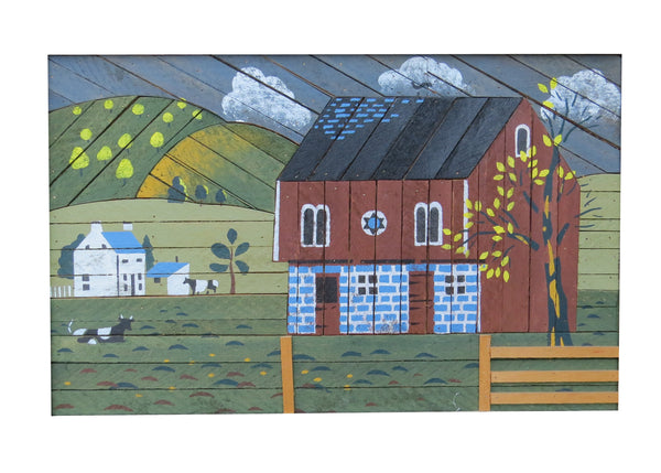 edgebrookhouse - Vintage 1970s Austin Productions LathArt by Theodore deGroot Featuring Red Barn and Rolling Hills