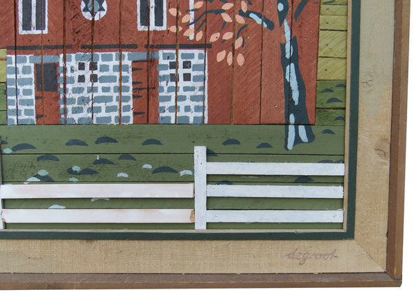 edgebrookhouse - Vintage 1970s Austin Productions LathArt by Theodore deGroot Featuring Red Barn and White Picket Fence