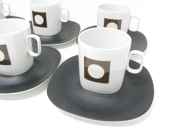 edgebrookhouse - Vintage 1970s Block Portugal Circle in the Square Porcelain Cups & Saucers - 6 Sets