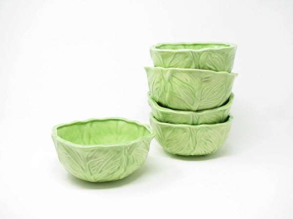 edgebrookhouse - Vintage 1970s Duncan Hand-Painted Cabbage or Lettuce Shaped Ceramic Bowls - 5 Pieces