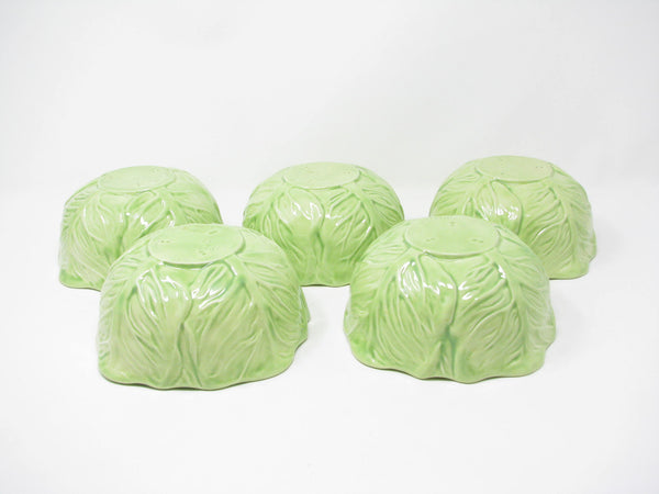edgebrookhouse - Vintage 1970s Duncan Hand-Painted Cabbage or Lettuce Shaped Ceramic Bowls - 5 Pieces