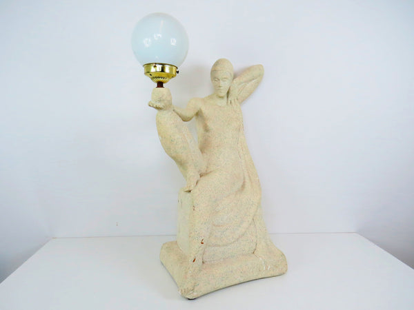 edgebrookhouse - Vintage 1970s French Art Deco Style Plaster Sculpture Figural Lamp