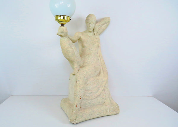edgebrookhouse - Vintage 1970s French Art Deco Style Plaster Sculpture Figural Lamp