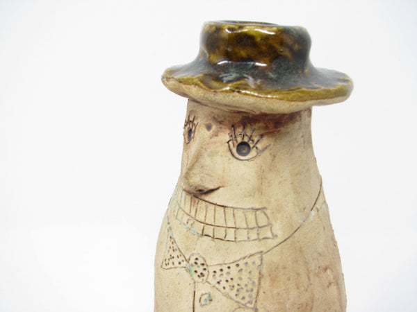 edgebrookhouse - Vintage 1970s Hand-Built Figure with Hat Pottery Bud Vase Signed by Artist