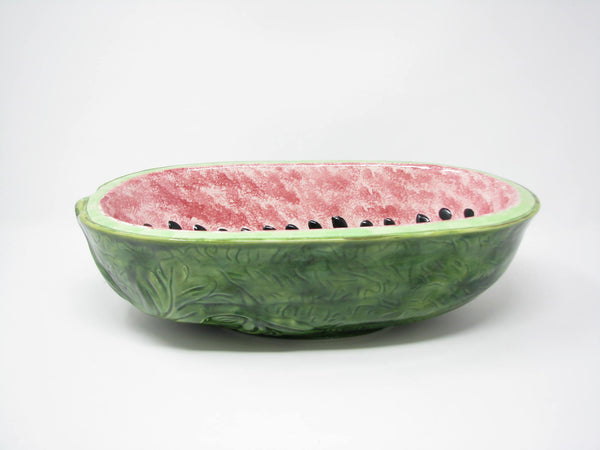 edgebrookhouse - Vintage 1970s Hand Painted Ceramic Watermelon Shaped Serving Bowl