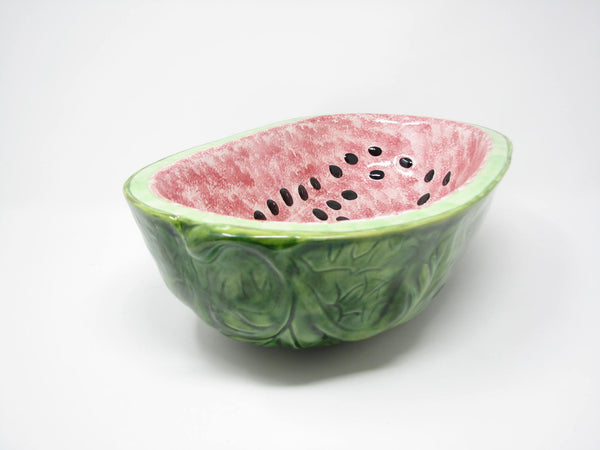 edgebrookhouse - Vintage 1970s Hand Painted Ceramic Watermelon Shaped Serving Bowl