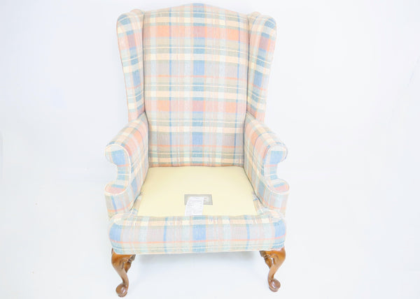 edgebrookhouse - Vintage 1970s Queen Anne Style Wing Chair With Plaid Upholstery