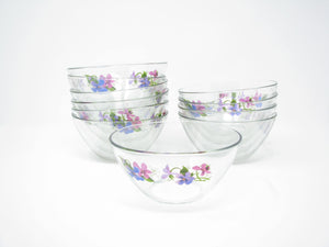 edgebrookhouse - Vintage 1980s Arcoroc France Wild Violets Glass Bowls - Set of 10