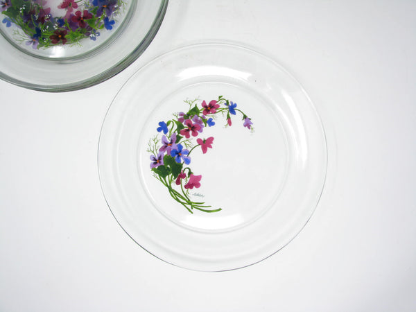 edgebrookhouse - Vintage 1980s Arcoroc France Wild Violets Glass Salad Plates - 6 Pieces