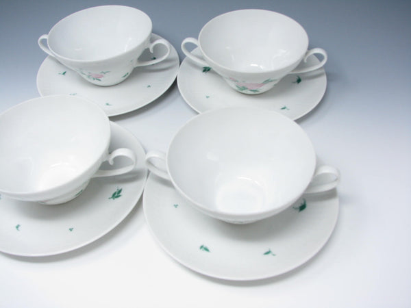 edgebrookhouse - Vintage 1980s Rosenthal Romance Rose Bouillon Cups & Saucers - Set of 4