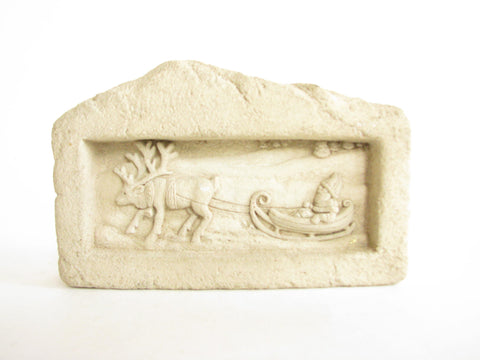 edgebrookhouse - Vintage 1990s Carruth Studio Hand Cast Stone Relief of Santa and Reindeer