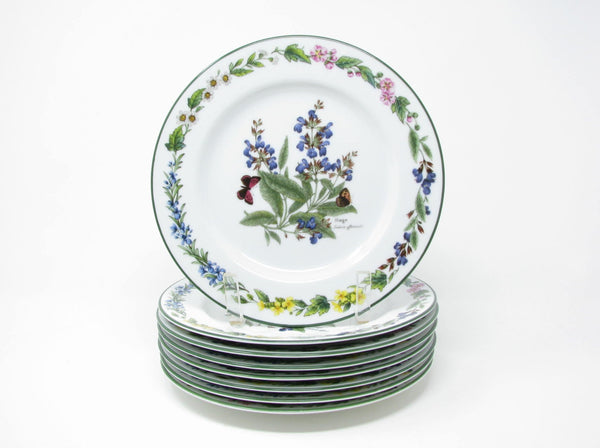 edgebrookhouse - Vintage 1990s Royal Worcester Herbs Sage Porcelain Salad Plates with Green Trim - 8 Pieces