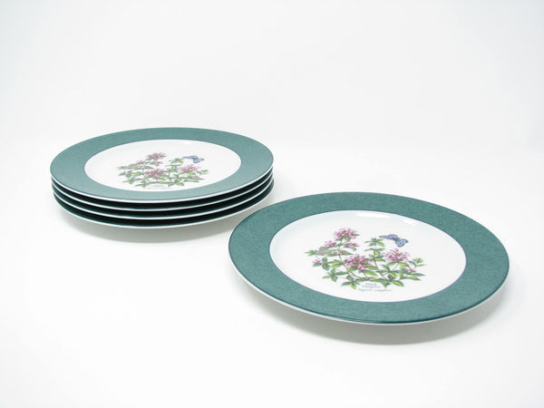 edgebrookhouse - Vintage 1990s Royal Worcester Herbs Wild Thyme Porcelain Accent Salad Plates with Green Band - 5 Pieces