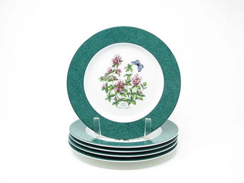 edgebrookhouse - Vintage 1990s Royal Worcester Herbs Wild Thyme Porcelain Accent Salad Plates with Green Band - 5 Pieces