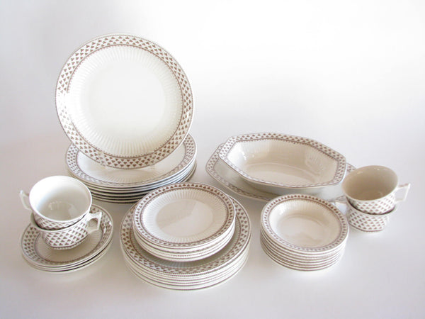 edgebrookhouse - Vintage Adams & Sons Sharon English Ironstone Dinnerware Set with Clover Motif - 42 Pieces