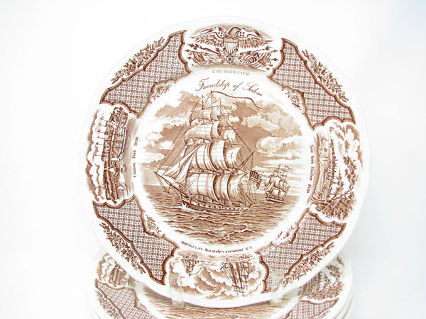 edgebrookhouse - Vintage Alfred Meakin Staffordshire Fair Winds Brown Transferware Dinner Plates - 8 Pieces