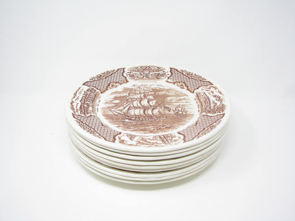 edgebrookhouse - Vintage Alfred Meakin Staffordshire Fair Winds Brown Transferware Dinner Plates - 8 Pieces