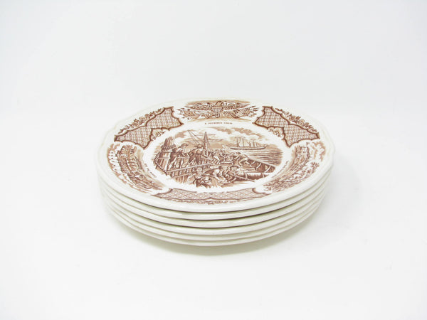 edgebrookhouse - Vintage Alfred Meakin Staffordshire Fair Winds Brown Transferware Salad Plates - 6 Pieces