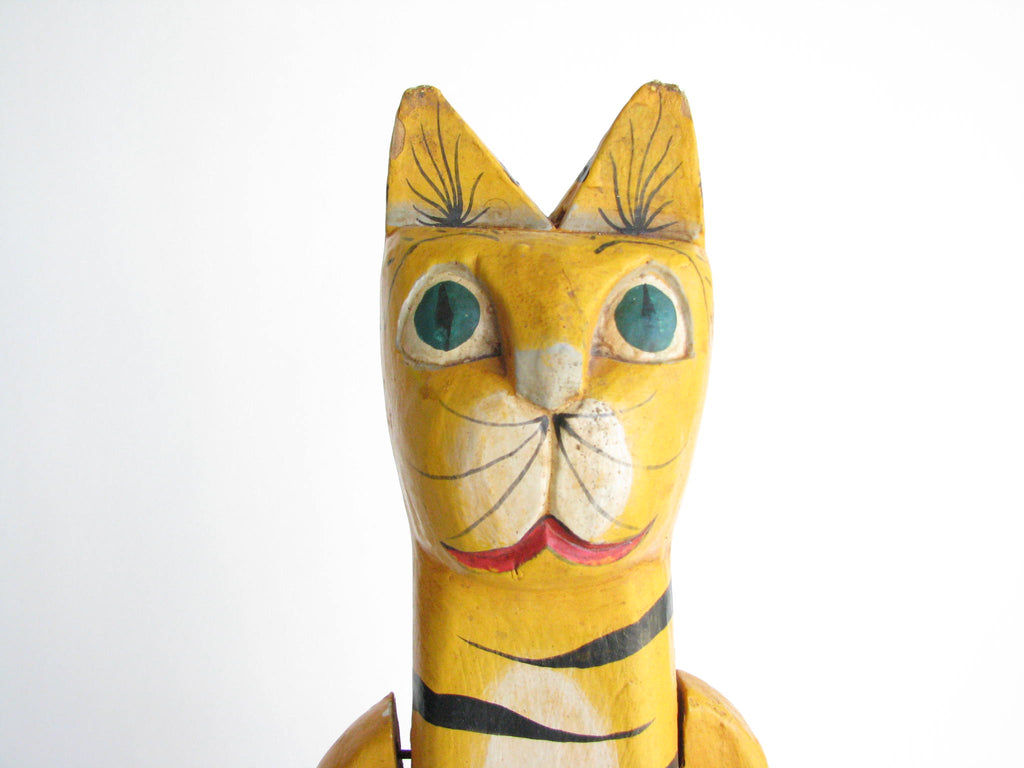 Vintage Americana Folk Art Hand-Carved Wood Cat Shelf Sitter with Join ...