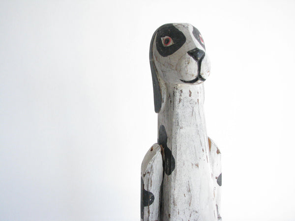 edgebrookhouse - Vintage Americana Folk Art Hand-Carved Wood Dog Shelf Sitter with Jointed Arms & Legs