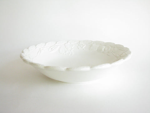 edgebrookhouse - Vintage Amora Italy Large White Ceramic Serving Bowl with Embossed Shells, Cilantro and Citrus