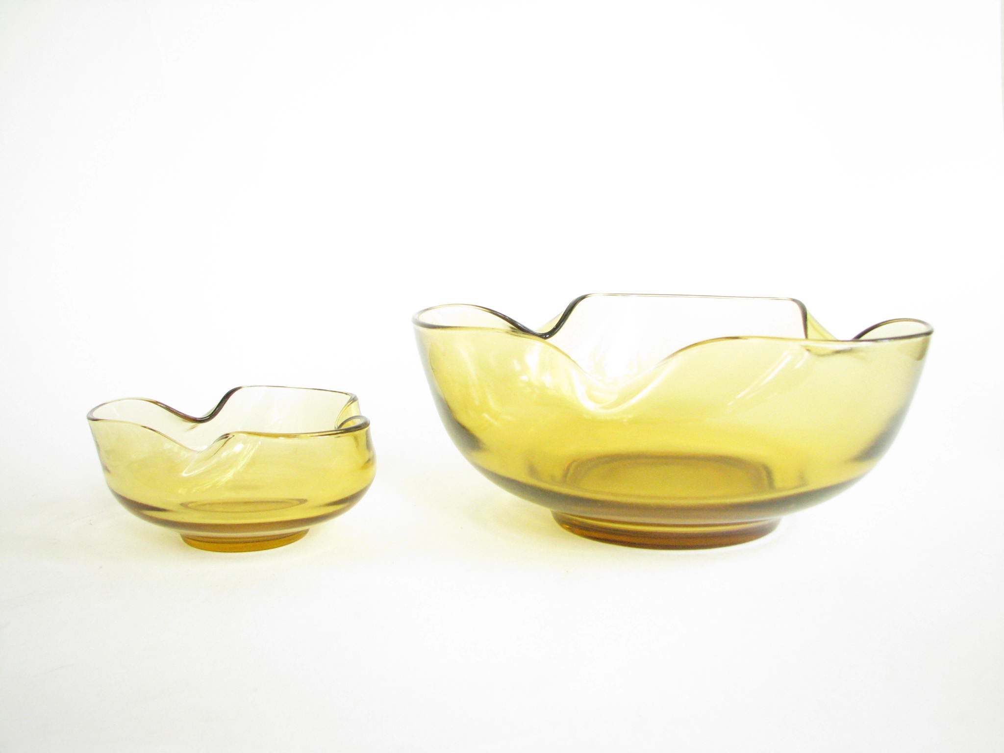 Vintage Anchor Hocking Amber Yellow Pinched Glass Serving