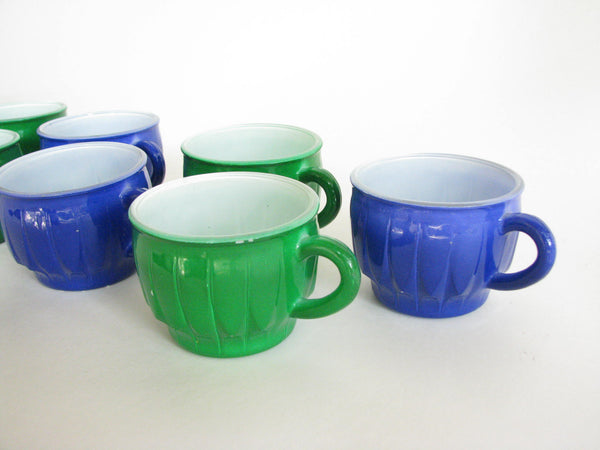 edgebrookhouse - Vintage Anchor Hocking Rainbow Glass Style Blue Green Cups - Set of 7