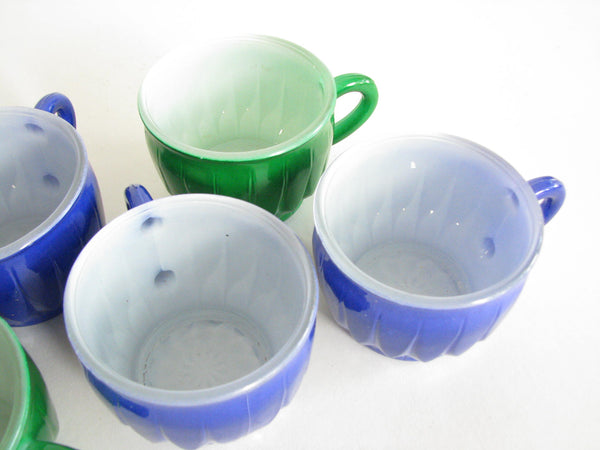 edgebrookhouse - Vintage Anchor Hocking Rainbow Glass Style Blue Green Cups - Set of 7
