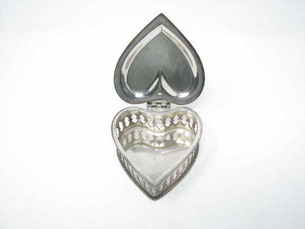 edgebrookhouse - Vintage Anchor Silverplate Reticulated Hinged Heart Shaped Trinket Box with Floral Design