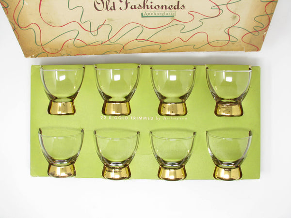 edgebrookhouse - Vintage Anchorware Glassware Set with 22K Gold Trimmed Bases - 23 Pieces