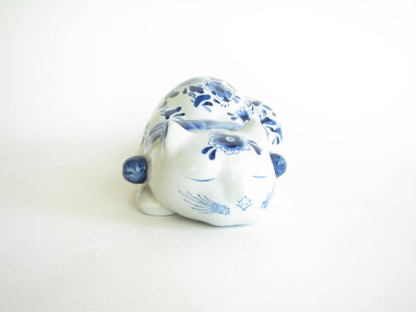 edgebrookhouse - Vintage Andrea by Sadek Porcelain Resting Cat with Blue White Design