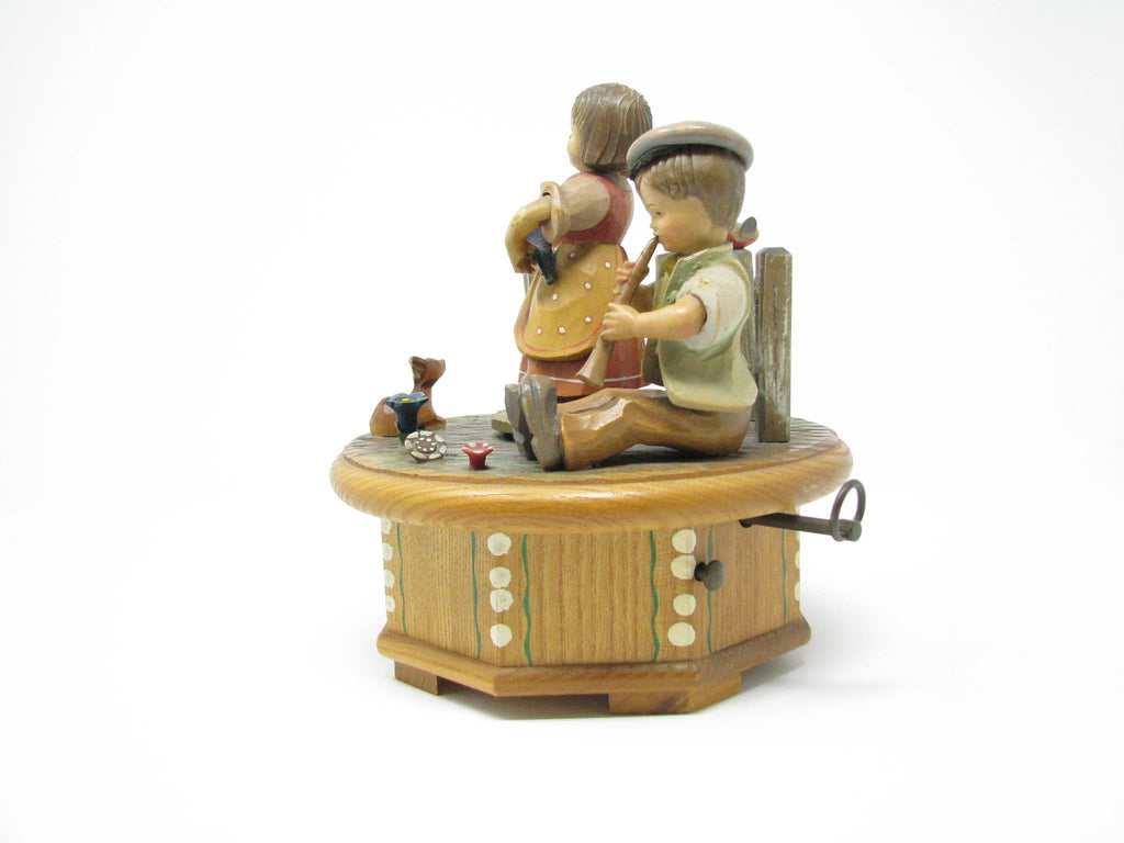 Vintage ANRI Carved Wood Music Box with Thorens Swiss Movement