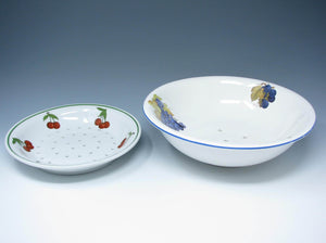 edgebrookhouse - Vintage Apilco Porcelain and Ceramic Perforated Fruit Strainer Colander Bowls - 2 Pieces
