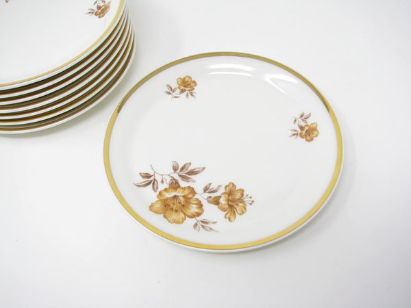 edgebrookhouse - Vintage Arabia Finland Myrna Cake or Bread Plates with Floral Pattern and Gold Trim - 8 Pieces
