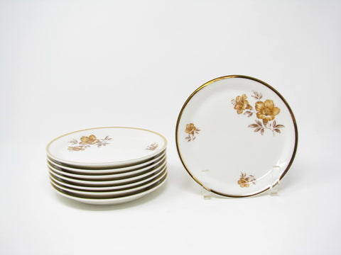 edgebrookhouse - Vintage Arabia Finland Myrna Cake or Bread Plates with Floral Pattern and Gold Trim - 8 Pieces