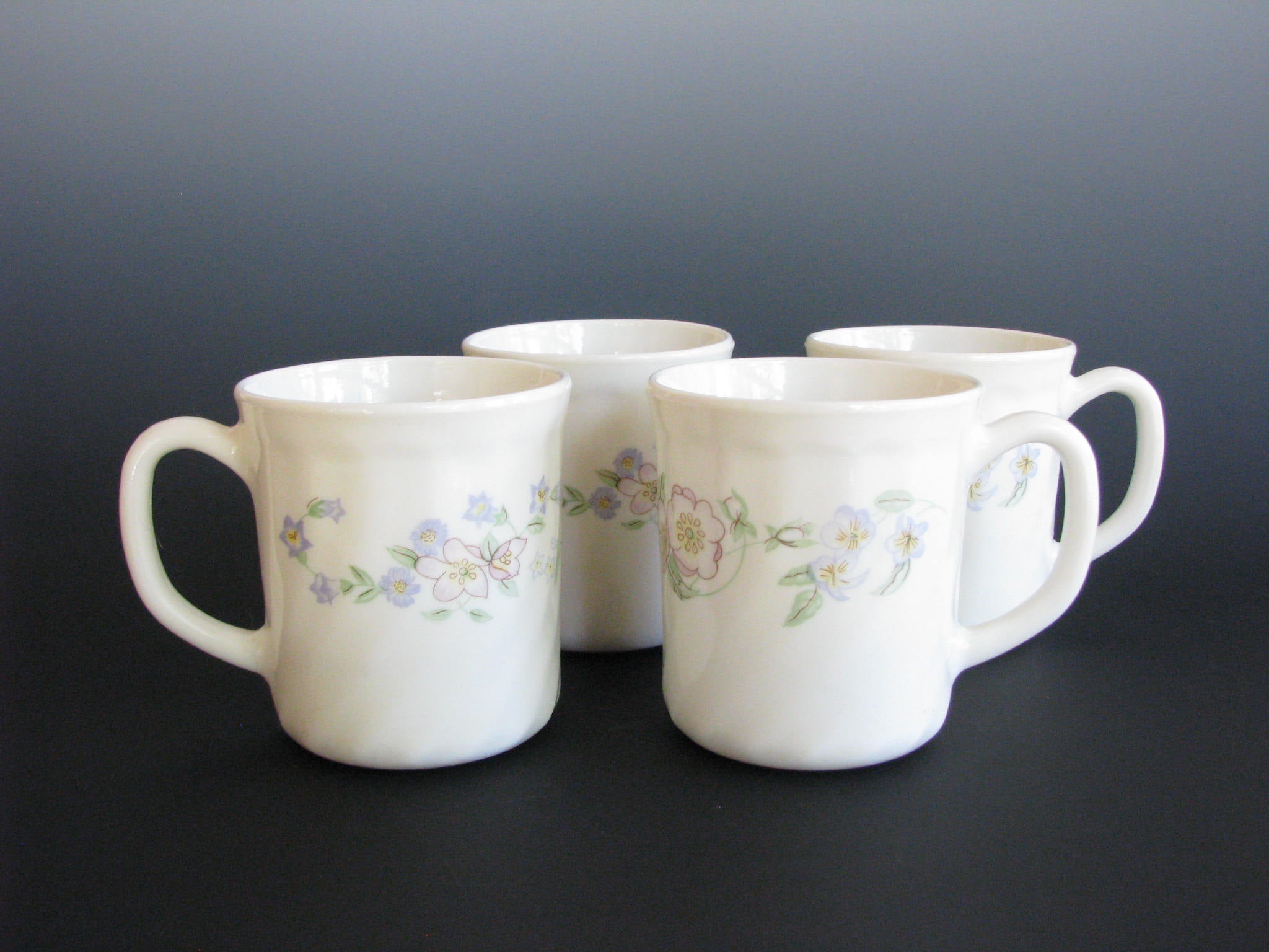 Vintage Arcopal France Champetre Glass Mugs with Floral Design