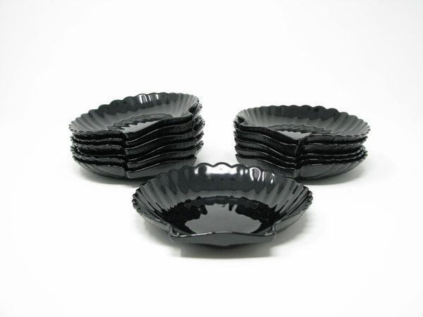 edgebrookhouse - Vintage Arcopal France Coquillage Black Glass Appetizer Canape Dessert Plates - 12 Pieces - 2 Sets Available