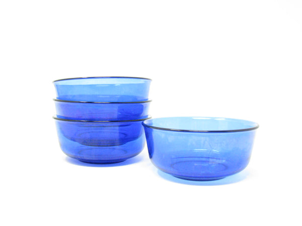 edgebrookhouse - Vintage Arcoroc Cocoon Cobalt Blue Glass Bowls with Rolled Edge Lip - Set of 4