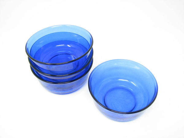 edgebrookhouse - Vintage Arcoroc Cocoon Cobalt Blue Glass Bowls with Rolled Edge Lip - Set of 4