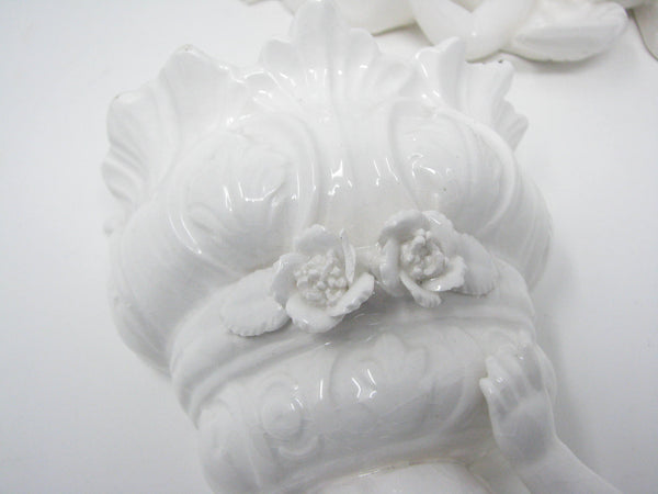 edgebrookhouse - Vintage Ardalt Blanc de Chine Ceramic Cherub Wall Pockets / Planters - a Pair