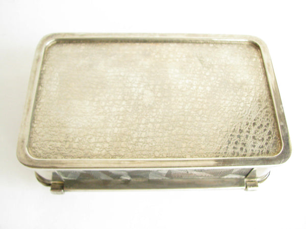 edgebrookhouse - Vintage Art Deco Lidded Silver Polished Metal Trinket Box with Velvet Lining