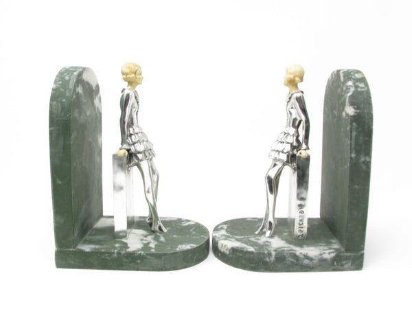 edgebrookhouse - Vintage Art Deco Resin and Metal Bookends Featuring Lady Leaning on a Wall - a Pair