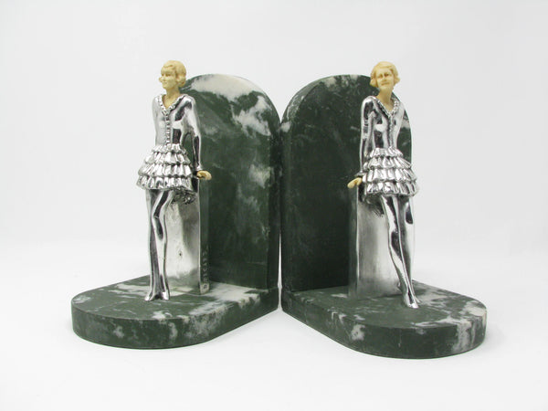 edgebrookhouse - Vintage Art Deco Resin and Metal Bookends Featuring Lady Leaning on a Wall - a Pair
