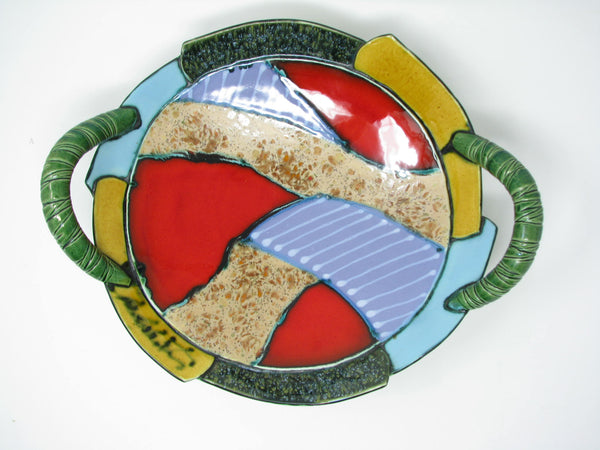 edgebrookhouse - Vintage Art Deco Style Cubist Art Pottery Bowl / Platter With Patchwork and Greek Key Design