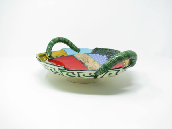 edgebrookhouse - Vintage Art Deco Style Cubist Art Pottery Bowl / Platter With Patchwork and Greek Key Design