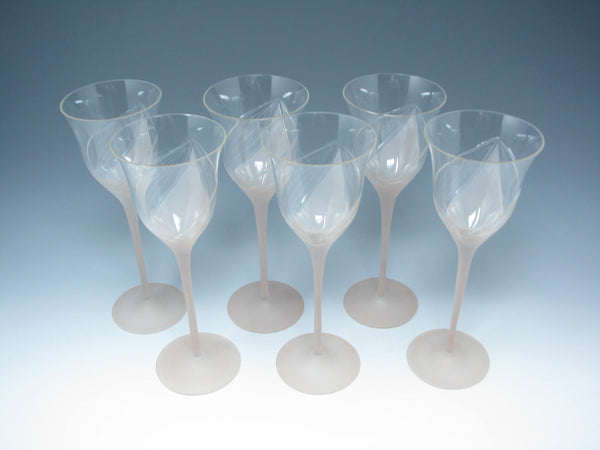 edgebrookhouse - Vintage Art Deco Style Pink Etched Glass Wine Goblets with Frosted Stem - 6 Pieces